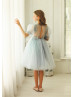 Baby Blue Embroidery Tulle Chic Flower Girl Dress